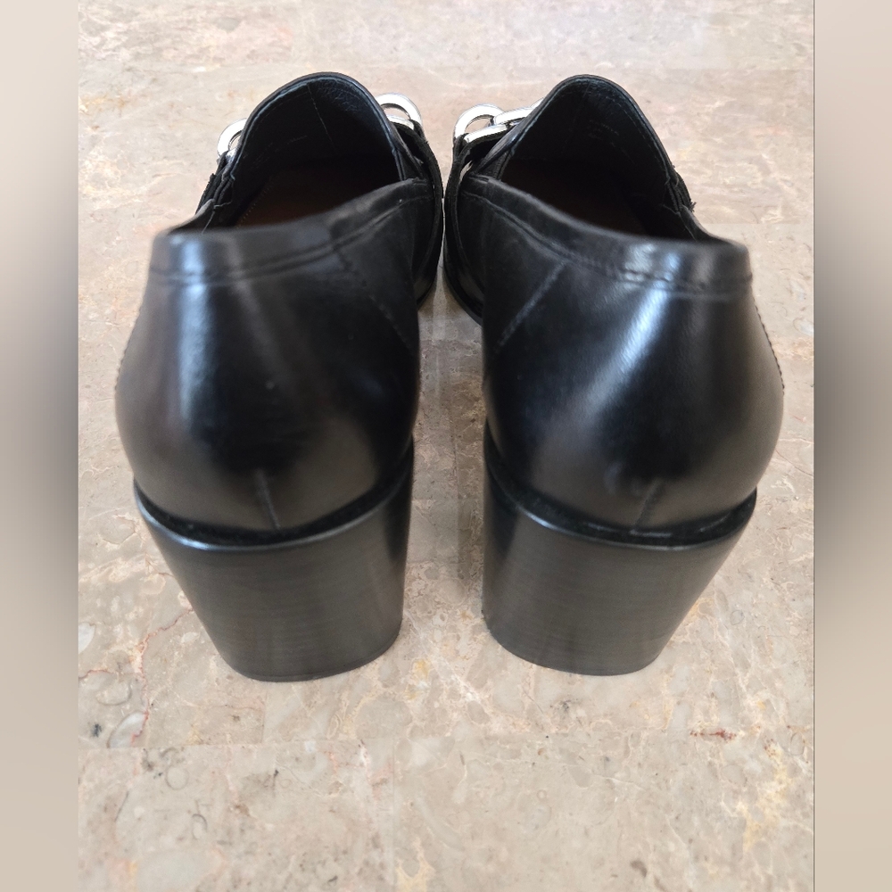 Donald J. Pliner Black Leather Loafers with Silver Chain  Size: 9.5 - Picture 6 of 8